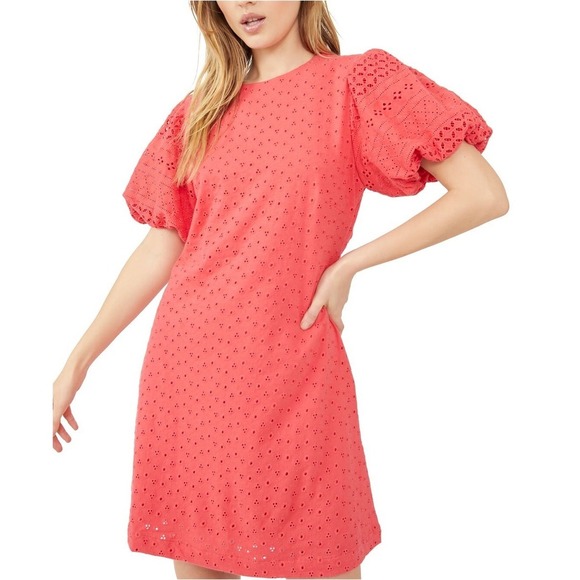 Free People Dresses & Skirts - Free People Apricot Rose Mini Puff Sleeve Eyelet Dress Strawberry Spritz Small